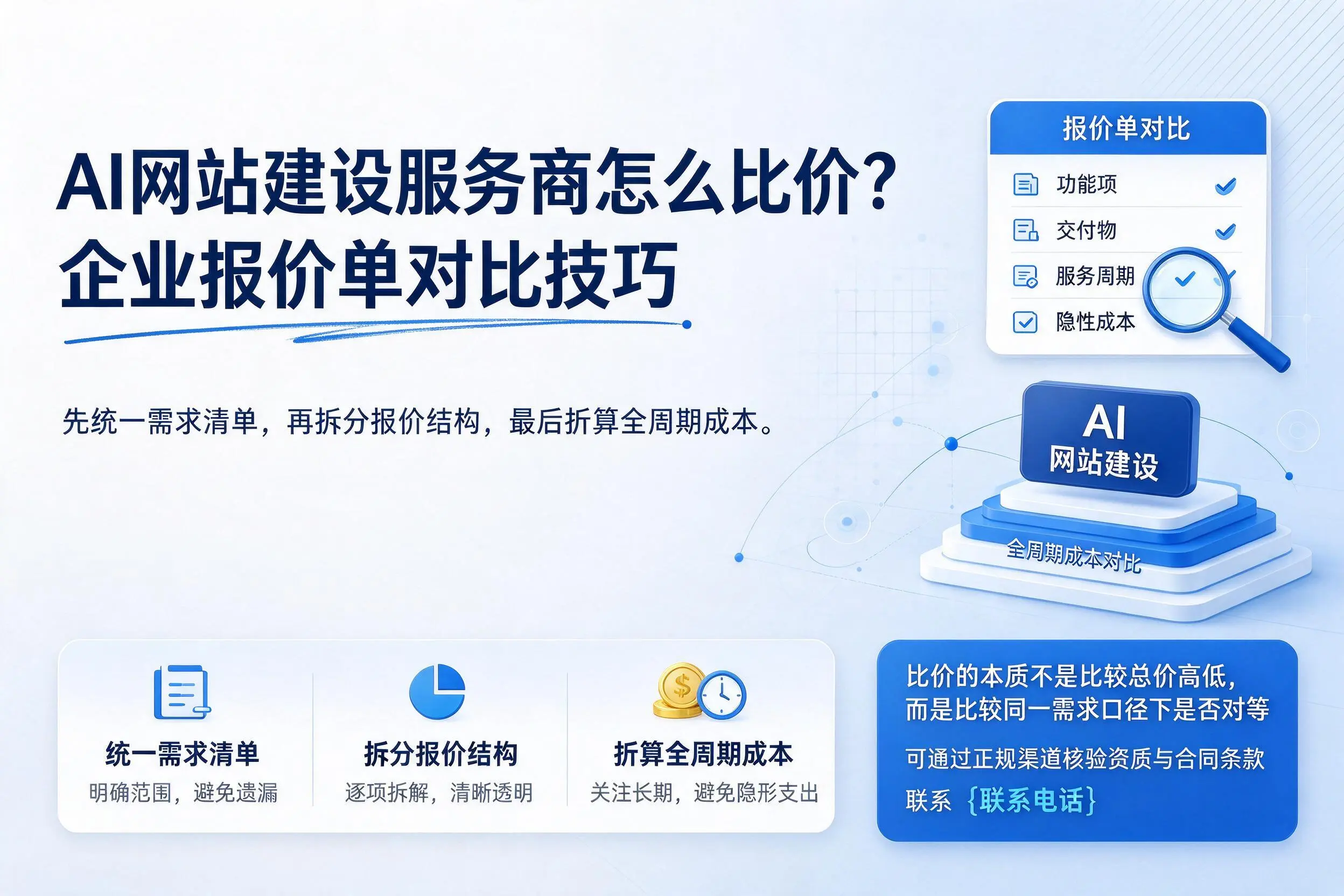 AI网站建设服务商怎么比价？丹东企业报价单对比技巧